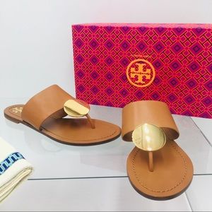Tory Burch Patos Disk Sandal Tan Leather Women’s